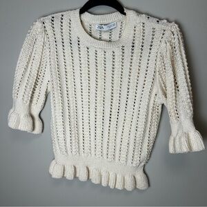 Zara small crochet ivory top blouse